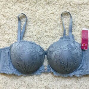 BELLA Lingerie Bra Lace Floral Brassiere Push Up Intimate Stretchy  Blue 36C